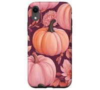 Cute Fall Themed Pink Pumpkin Flower Autumn Leaves Purple Coque pour iPhone XR