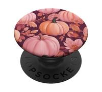 Cute Fall Themed Pink Pumpkin Flower Autumn Leaves Purple PopSockets PopGrip Adhésif