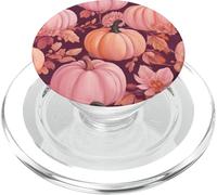 Cute Fall Themed Pink Pumpkin Flower Autumn Leaves Purple PopSockets PopGrip pour MagSafe
