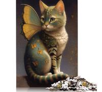 Cute Fantasy Butterfly Cat Puzzle 1000 Pièces Cadeau Unique Jeu Éducatif Challenge Toy À De Qualité Supérieure Peinture Art pour Adultes Enfants 1000pcs (75x50cm)
