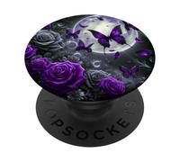 Cute Floral Rose Butterfly Design Purple Flower Galaxy Moon PopSockets PopGrip Adhésif
