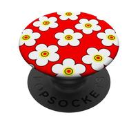 Cute Flower Sunflower Yellow Daisy Pattern on Red PopSockets PopGrip Adhésif