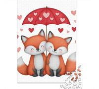 Cute Fox Couple Art Print Puzzle 1000 Pièces Educa Jouet en Bois Jeu D'Intelligence Décoration Intérieure Jeu Éducatif Challenge Toy Adultes & Enfants des 14 Ans 70x50cm/1000pcs