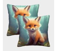 Cute Fox Cub - Digital Fantasy Art Style Housse Coussin 2 Pièces Art Taie d'oreiller Décoration Housses De Coussin Canapé Chaise Lit Jardin Chambre 40x40cm