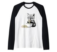 Cute Fox Eating Ramen Nouilles Adorable Animal Foodie Manche Raglan