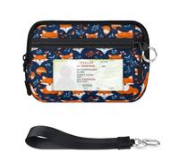 Cute Fox Mini étui à cartes à fermeture éclair pour homme et femme avec fenêtre pour carte d'identité, portefeuille portable et léger avec fermeture éclair