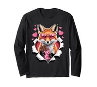 Cute Fox with Hearts and Chocolate Valentine Manche Longue
