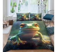 Cute Frog Eyes Housse de Couette Léger Microfibre résistante 3 Pièces 3D Effet Digital Art Style Linge de Lit avec Fermeture Éclair Douce for Adultes Enfants Single（140x200cm）