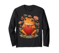 Cute Frog Floral Heart Cottagecore Aesthetic Manche Longue