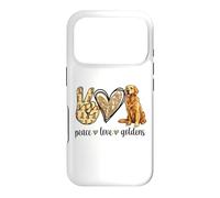 Cute Funny Womens Peace Love Golden Retriever Dog Lover Coque pour iPhone 17 Pro