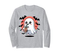 Cute Ghost Boba Tea Kawaii Bubble Drink Funny Halloween Crew Manche Longue