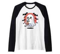 Cute Ghost Boba Tea Kawaii Bubble Drink Funny Halloween Crew Manche Raglan