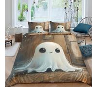 Cute ghost cartoon Parure de Lit 3 Pièces Microfibre résistante 3D Imprimée Respirante Whimsical halloween Housse de Couette avec Fermeture Éclair Douce for Garçons Adolescents Super king（260x220cm）