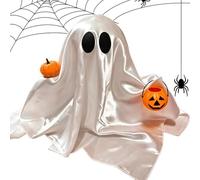 Cute Ghost Decor - 14.17 Inches Fabric ABS Halloween Table Ornament, Pumpkin Basket Figure, Desktop Spooky Statue | Whimsical Seasonal Decoration For Bookshelf, Bedside, Nursery, Dorm, Apartment And O