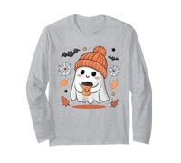 Cute Ghost Drinking Coffee Halloween Ghost Ice Coffee Womens Manche Longue