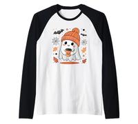 Cute Ghost Drinking Coffee Halloween Ghost Ice Coffee Womens Manche Raglan