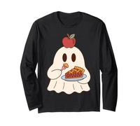 Cute Ghost Eating Pie Halloween Fall Autumn Apple Lover Manche Longue