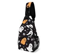 Cute Ghost Halloween Sling Bag for Men Women Crossbody Backpack Dog in Flower Field Crossbody Bag Chest Bags for Travel Sport