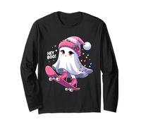 Cute Ghost Hey Boo! Christmas Lights Skateboard Ghost Kid Manche Longue