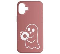 Cute Ghost Holding Vinyl Record Music Graphic - Rose Coque pour iPhone 16 Plus