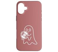 Cute Ghost Holding Vinyl Record Music Graphic - Rose Coque pour iPhone 16 Plus