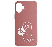 Cute Ghost Holding Vinyl Record Music Graphic - Rose Coque pour iPhone 16 Plus