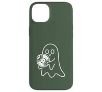 Cute Ghost Holding Vinyl Record Music Graphic - Vert Sauge Coque pour iPhone 14 Plus