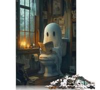 Cute Ghost on The Toilet Puzzles 1000 Pièces Cadeau Unique Jeu Éducatif Challenge Toy À De Qualité Supérieure Peinture Art pour Adultes Et Enfants À Partir De 12 Ans 1000pcs (75x50cm)