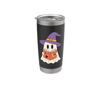 Cute Ghost Reading Book Halloween Witch Hat Bookworm Gobelet isotherme en acier inoxydable double paroi