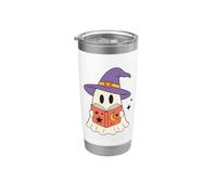 Cute Ghost Reading Book Halloween Witch Hat Bookworm Gobelet isotherme en acier inoxydable double paroi