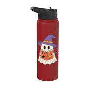 Cute Ghost Reading Book Halloween Witch Hat Bookworm Stainless Steel Insulated Water Bottle