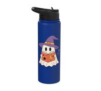 Cute Ghost Reading Book Halloween Witch Hat Bookworm Stainless Steel Insulated Water Bottle