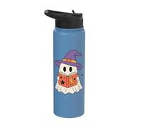 Cute Ghost Reading Book Halloween Witch Hat Bookworm Stainless Steel Insulated Water Bottle