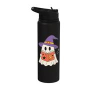 Cute Ghost Reading Book Halloween Witch Hat Bookworm Stainless Steel Insulated Water Bottle