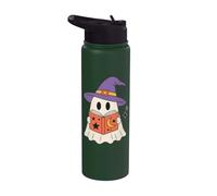 Cute Ghost Reading Book Halloween Witch Hat Bookworm Stainless Steel Insulated Water Bottle
