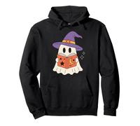 Cute Ghost Reading Book Halloween Witch Hat Bookworm Sweat à Capuche