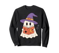 Cute Ghost Reading Book Halloween Witch Hat Bookworm Sweatshirt