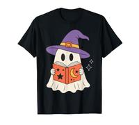 Cute Ghost Reading Book Halloween Witch Hat Bookworm T-Shirt