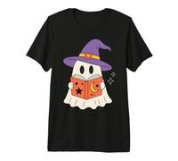 Cute Ghost Reading Book Halloween Witch Hat Bookworm T-Shirt Haut de Gamme