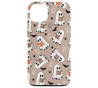 Cute Ghost Reading Books Retro Groovy Spooky Beige Pattern Coque pour iPhone 13