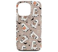 Cute Ghost Reading Books Retro Groovy Spooky Beige Pattern Coque pour iPhone 13 Pro