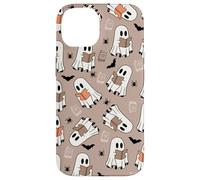 Cute Ghost Reading Books Retro Groovy Spooky Beige Pattern Coque pour iPhone 14