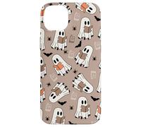 Cute Ghost Reading Books Retro Groovy Spooky Beige Pattern Coque pour iPhone 14 Plus