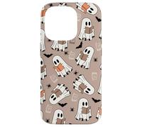 Cute Ghost Reading Books Retro Groovy Spooky Beige Pattern Coque pour iPhone 14 Pro