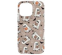 Cute Ghost Reading Books Retro Groovy Spooky Beige Pattern Coque pour iPhone 14 Pro Max