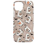 Cute Ghost Reading Books Retro Groovy Spooky Beige Pattern Coque pour iPhone 15 Plus