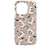 Cute Ghost Reading Books Retro Groovy Spooky Beige Pattern Coque pour iPhone 15 Pro