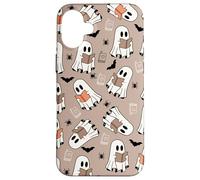 Cute Ghost Reading Books Retro Groovy Spooky Beige Pattern Coque pour iPhone 16 Plus