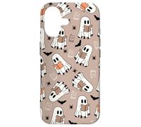 Cute Ghost Reading Books Retro Groovy Spooky Beige Pattern Coque pour iPhone 17