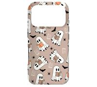 Cute Ghost Reading Books Retro Groovy Spooky Beige Pattern Coque pour iPhone 17 Pro